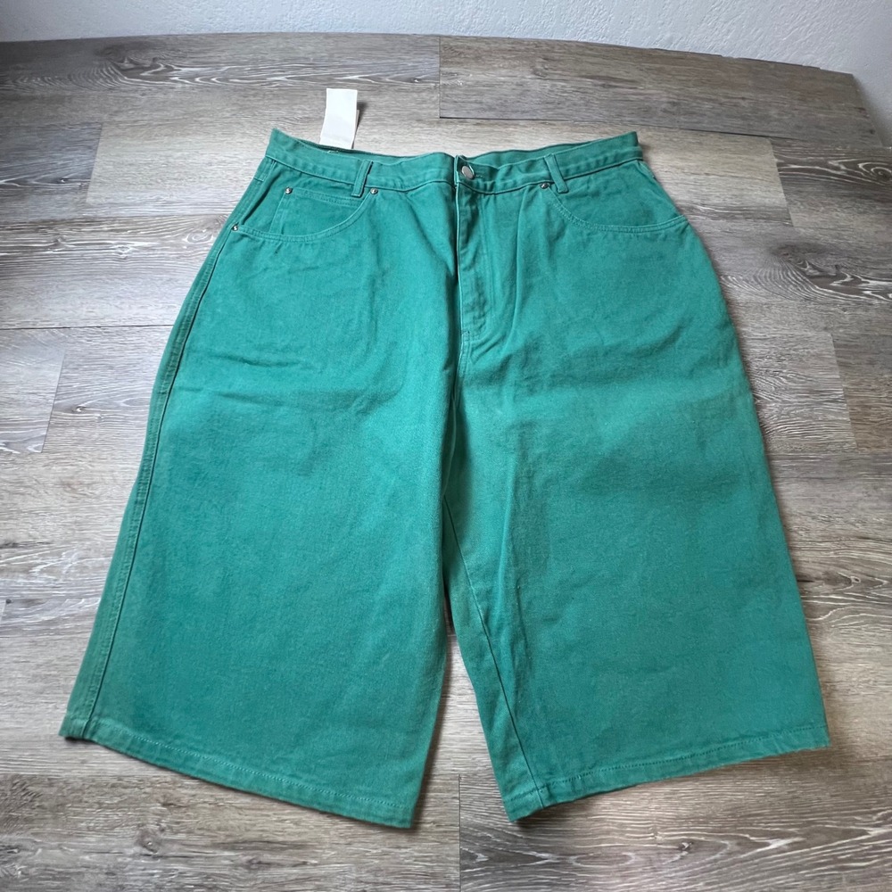Vtg 90s Denim Shorts Mens 34 Green Wide Leg Relaxed Fit High Rise jorts Skater